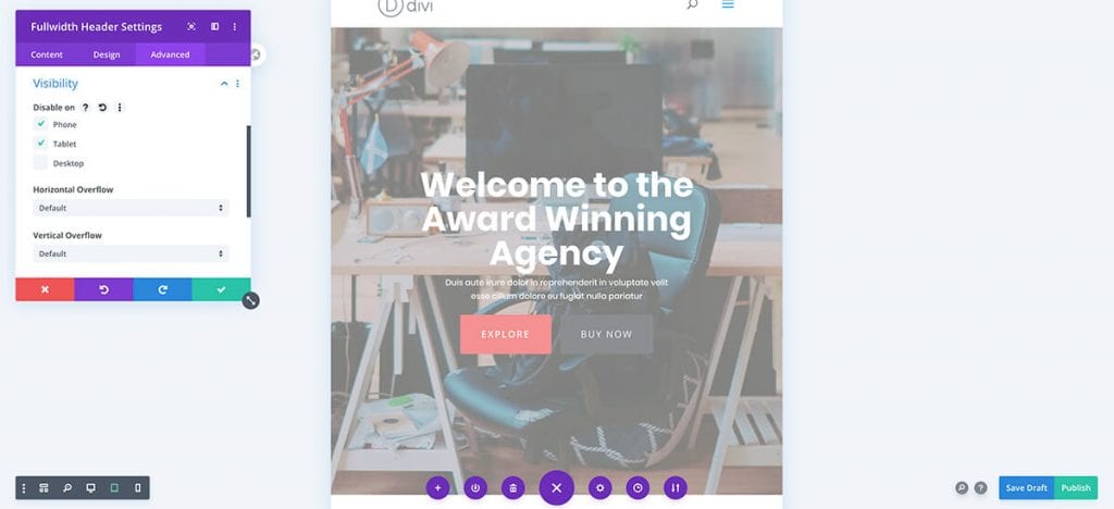 mobile settings in divi theme