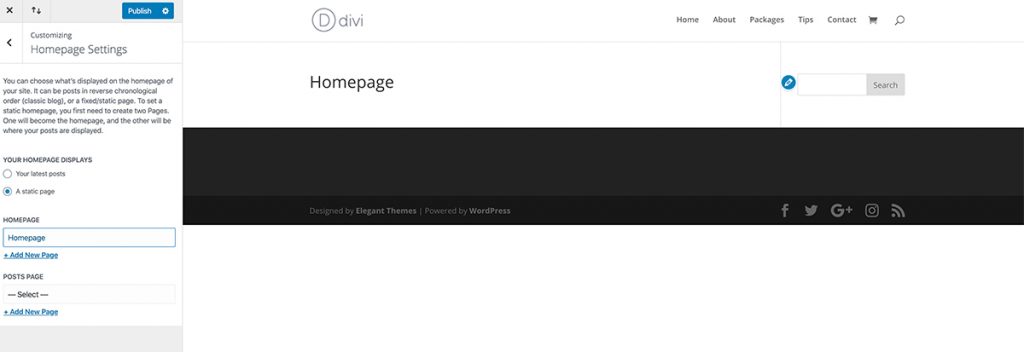 Setting the homepage