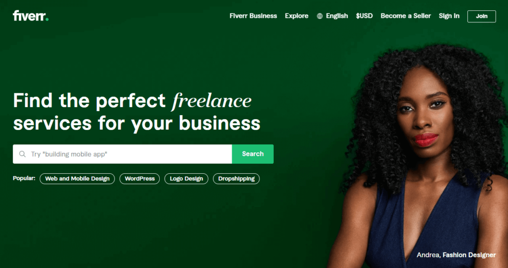 Fiverr homepage