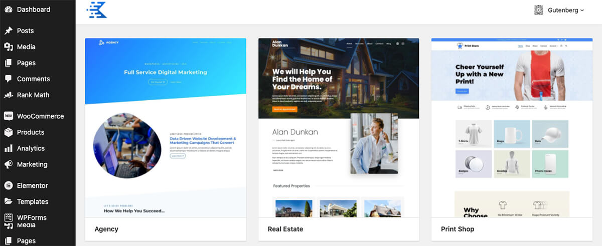 Gutenberg Starter Sites Kadence Theme
