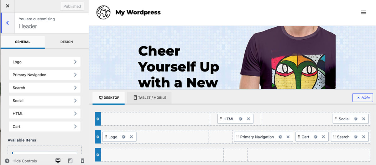 Header Builder in Kadence theme
