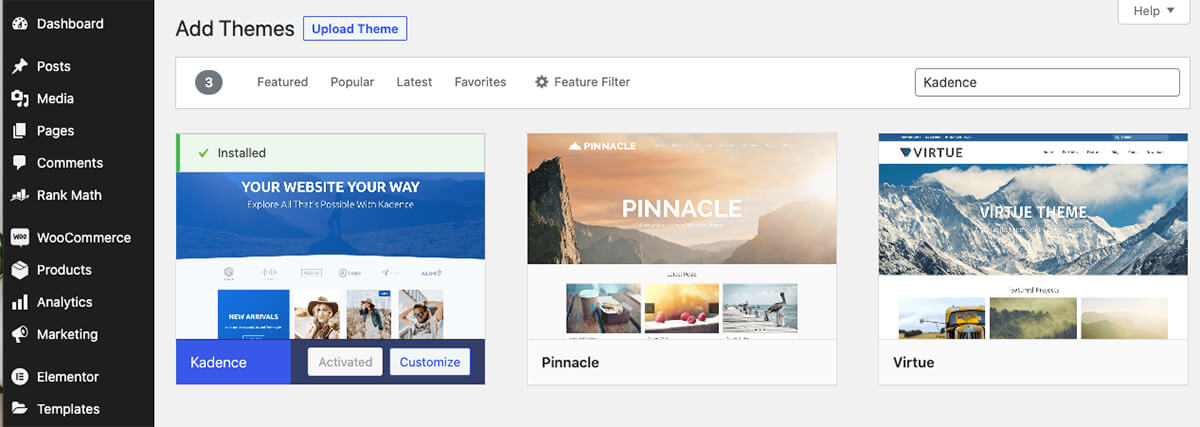 Installing Kadence Theme