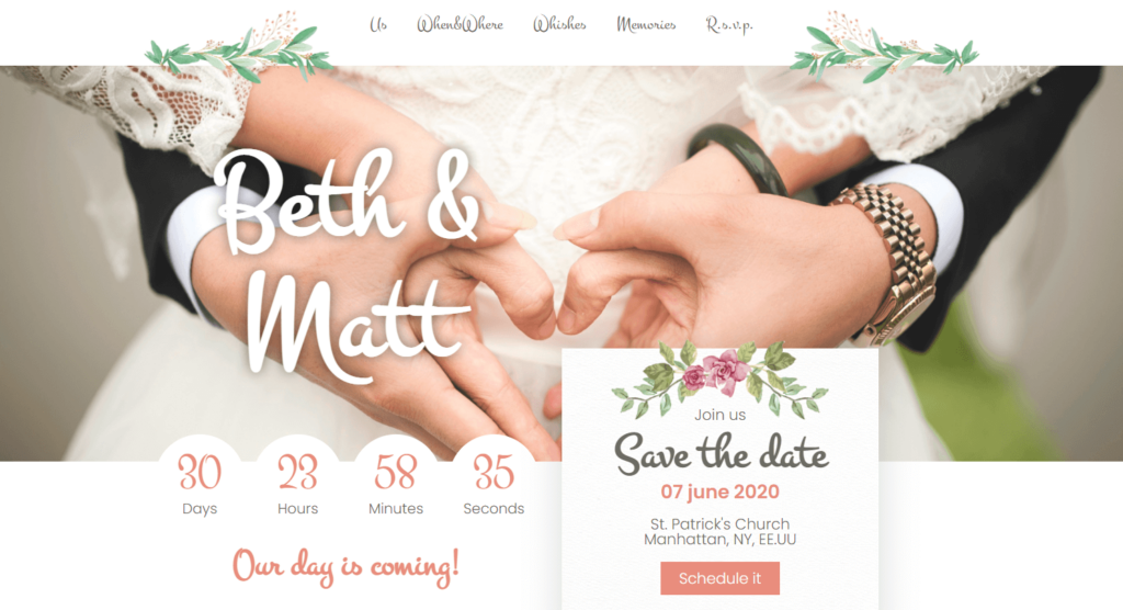 An example of EasyThemePacks' template for a wedding website