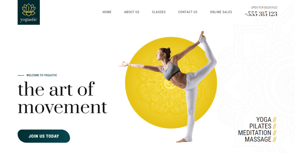 Yoga homepage template from The Landing Factory
