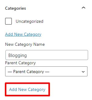 Add a new category on the block editor