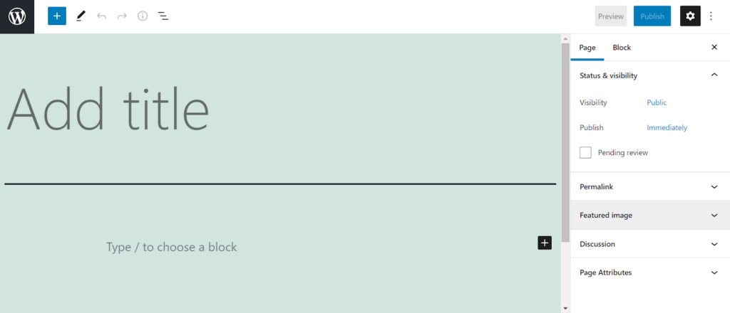 Block editor page on WordPress