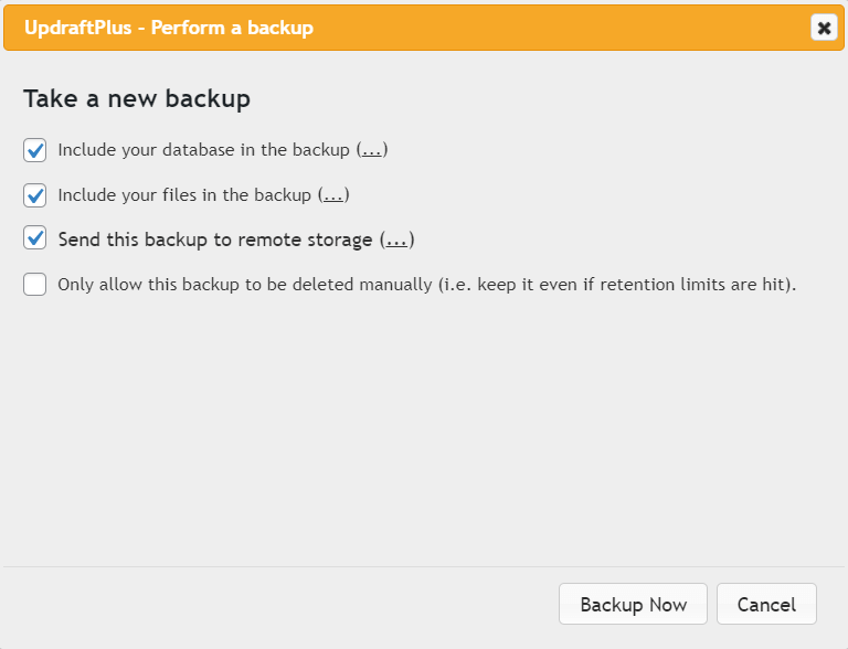 Perform a backup with the updraftplus plugin