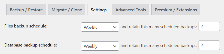 Change the backup schedule of updraftplus plugin