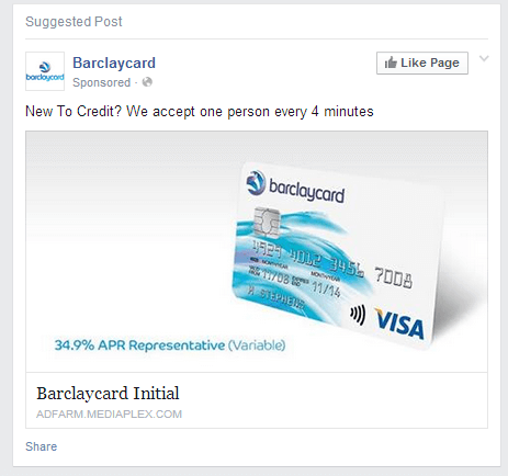 New to credit Facebook ads by Barclaycard