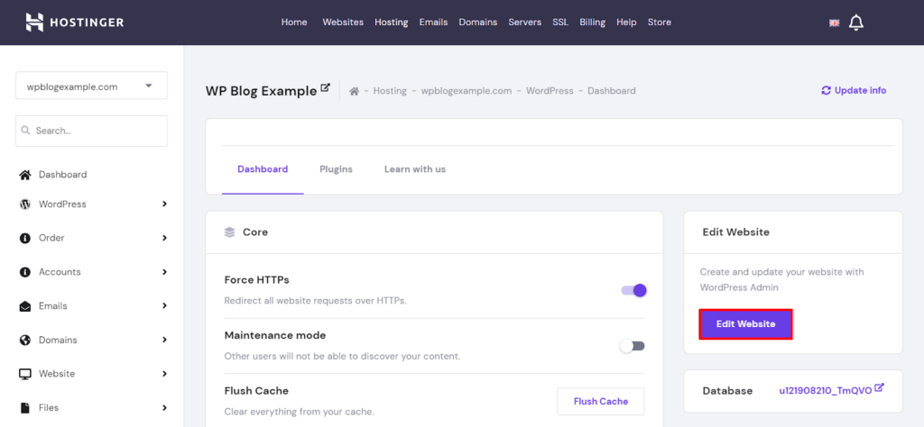 Edit website from Hostinger website dashboard