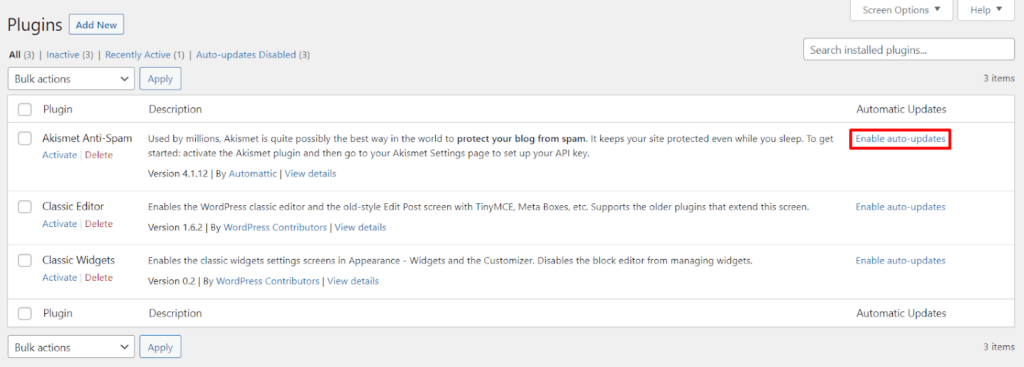 Enable auto-updates for install plugins