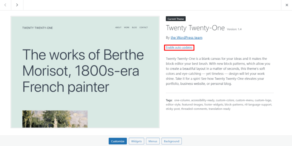 Enable auto-updates for WordPress themes