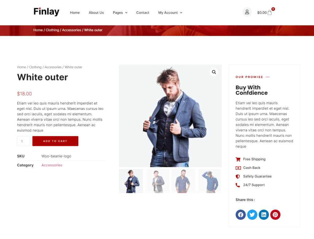 Product page with clean background