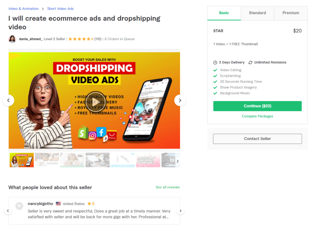 Someone from Fiverr selling video services for only $20