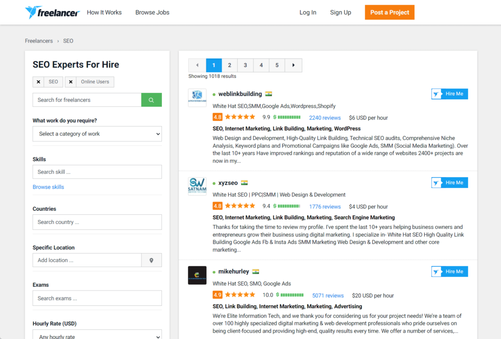 SEO experts for hire in Freelancer.com