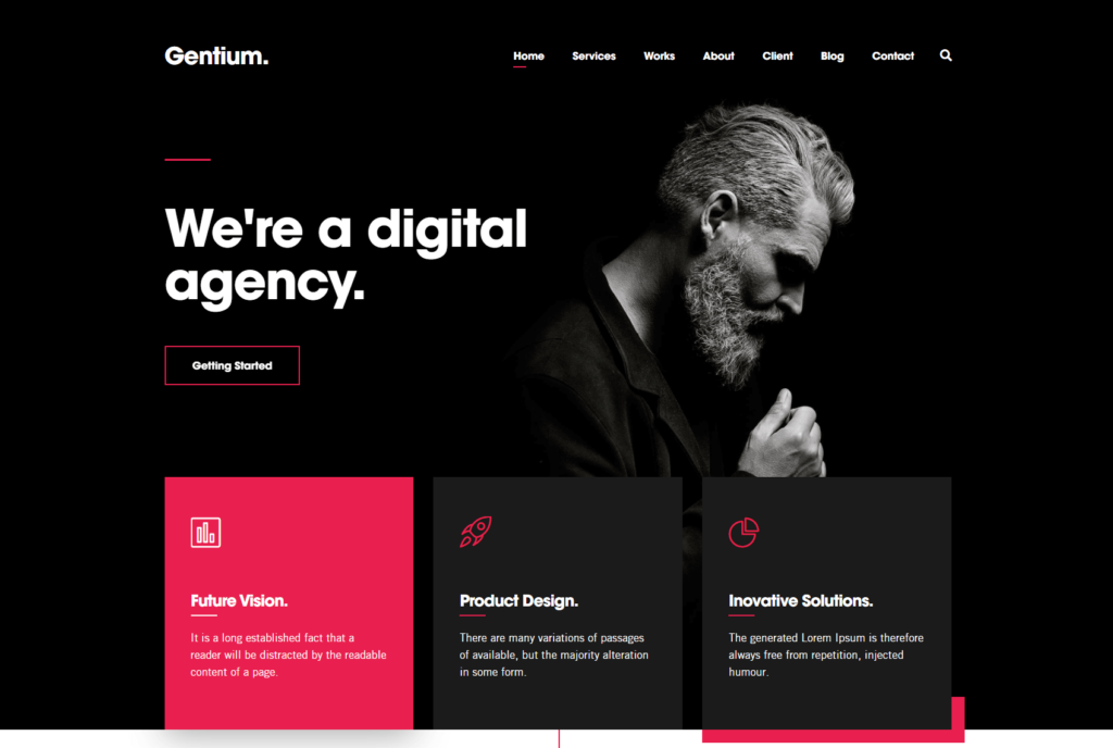 Dark theme website design from Gentium