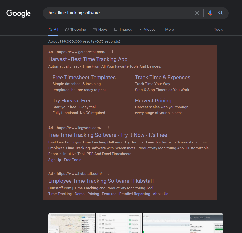 Examples of ads from Google AdWords