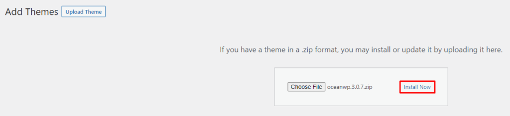 Install now button to add a new theme to your website