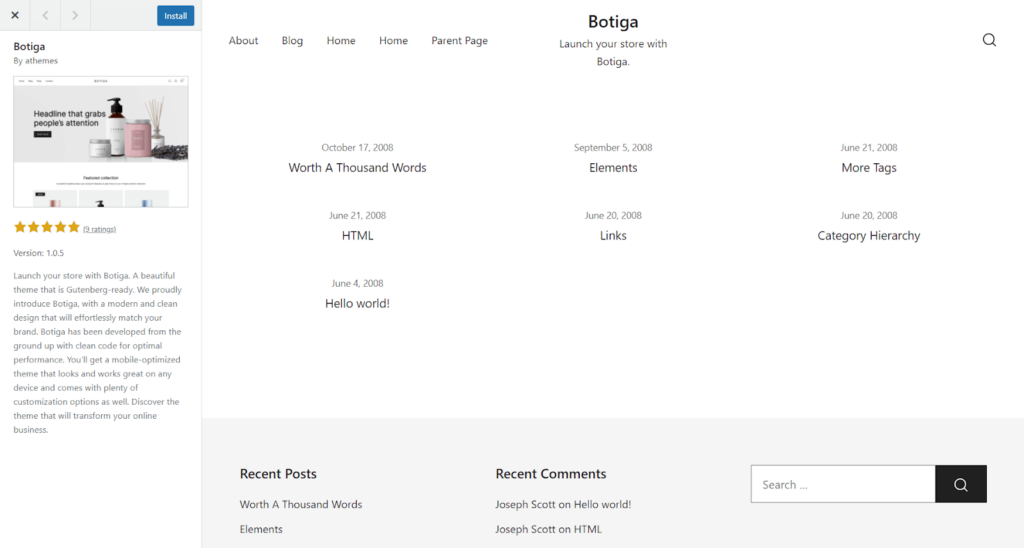 Preview WordPress theme before installing it