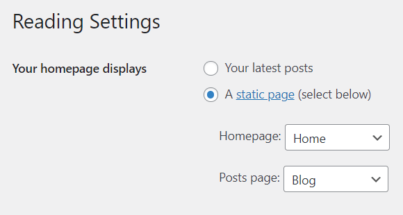 Change the reading settings to static page