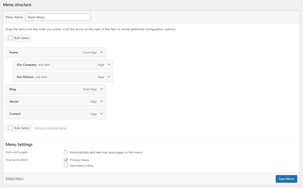 Change the menu structure on the block editor