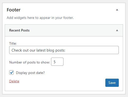 Save recent posts footer on widgets page