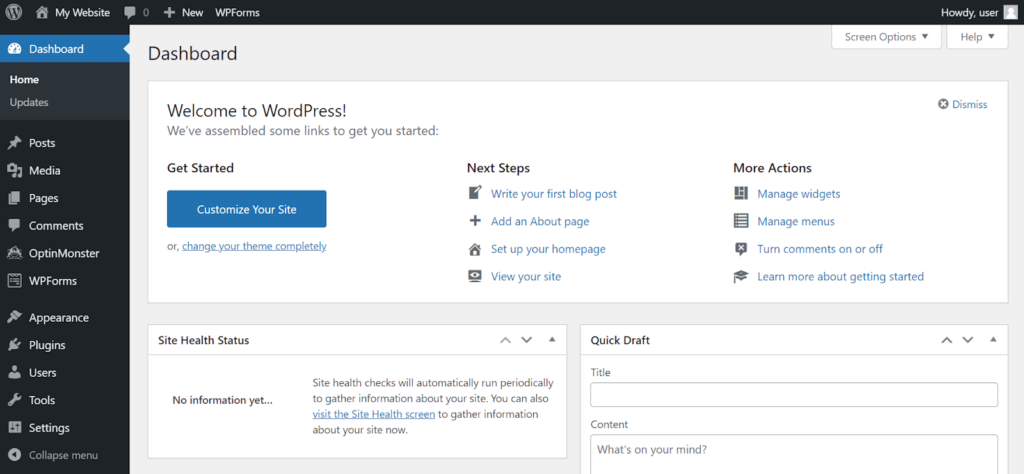 Welcome to WordPress Dashboard