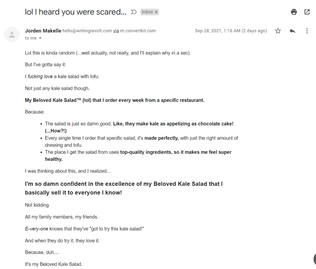 Email title: lol I heard you were scared