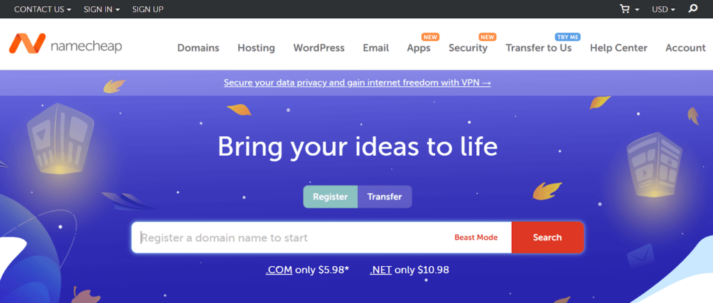 Bring your ideas to life with Namecheap