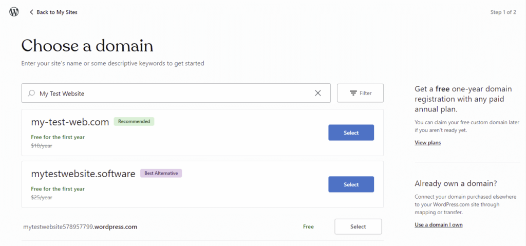 Choose a domain - WordPress.com