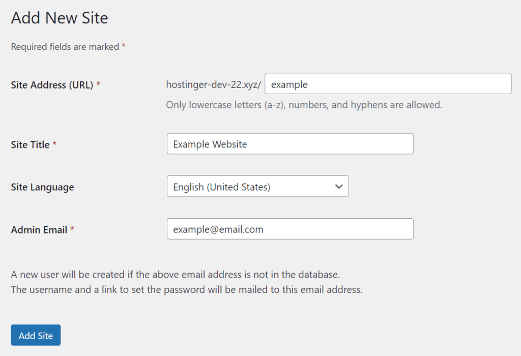 Add a new site to the multisite network