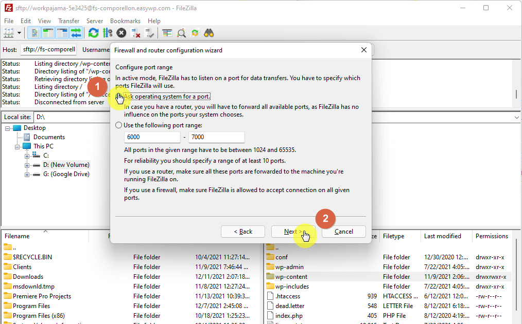 Select the ask operating system for a port option and don't change anything