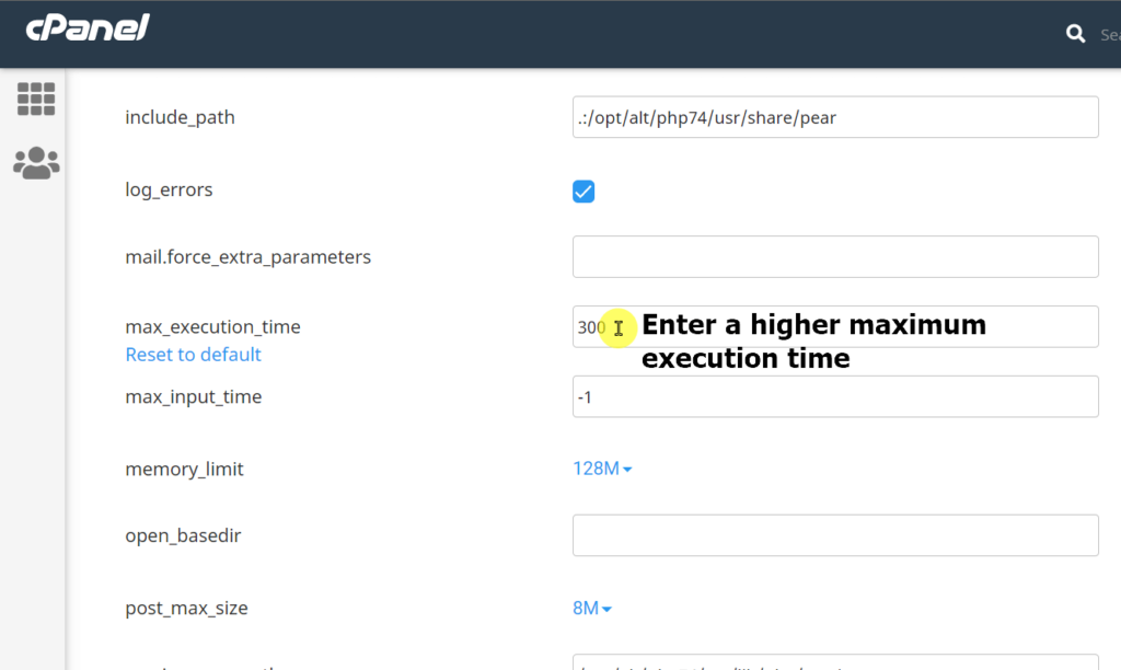 Enter a higher max execution limit value