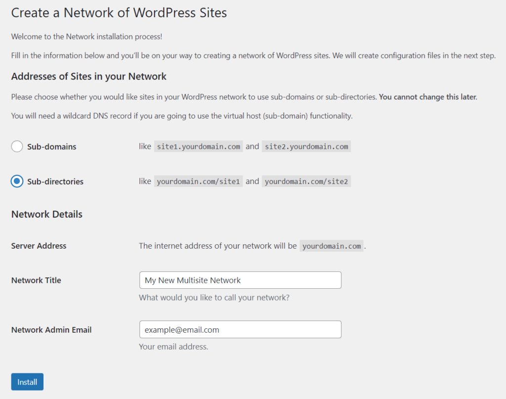 Set up the multisite network