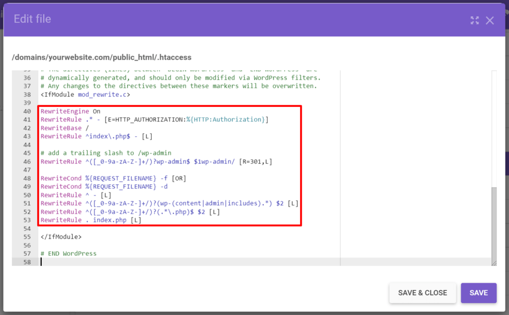 Add a rewrite code to the wp-config.php file