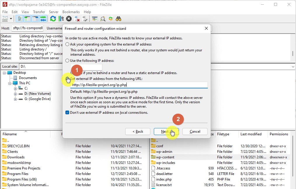 Make sure to select the get external IP address from the following URL option