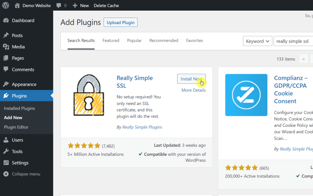Find and install the really simple ssl plugin