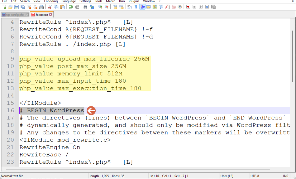 Paste the php_value upload_max_filesize code to the .htaccess file