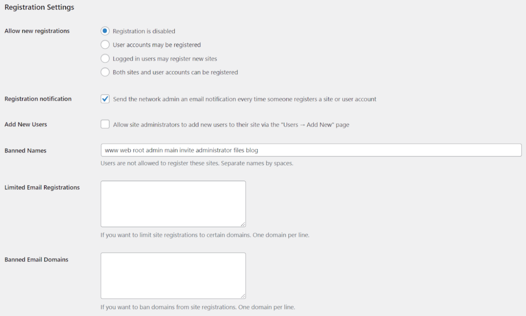 Configure the registration settings