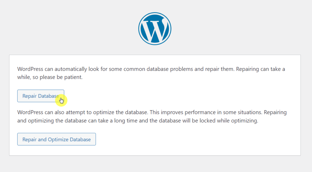 On the page, you should see a repair database button to click on
