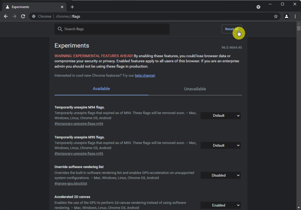 Click on the reset all button on your browser and restart it