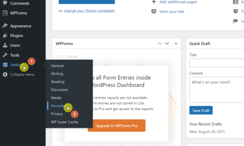 Hover your mouse over settings and go to the permalinks page