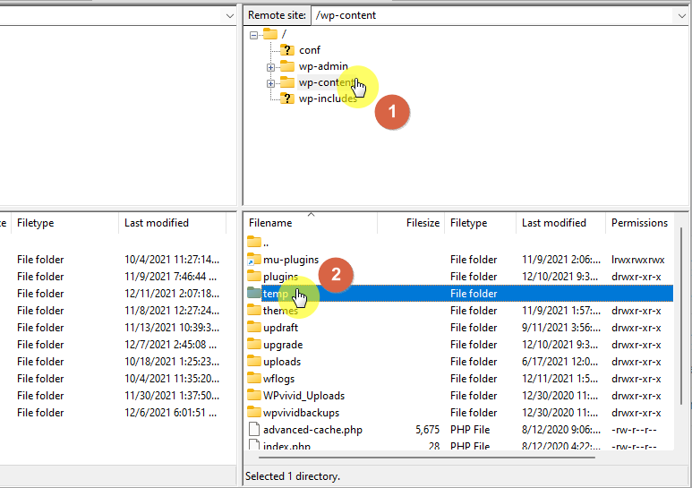 Create a new folder inside the wp content folder and name it temp