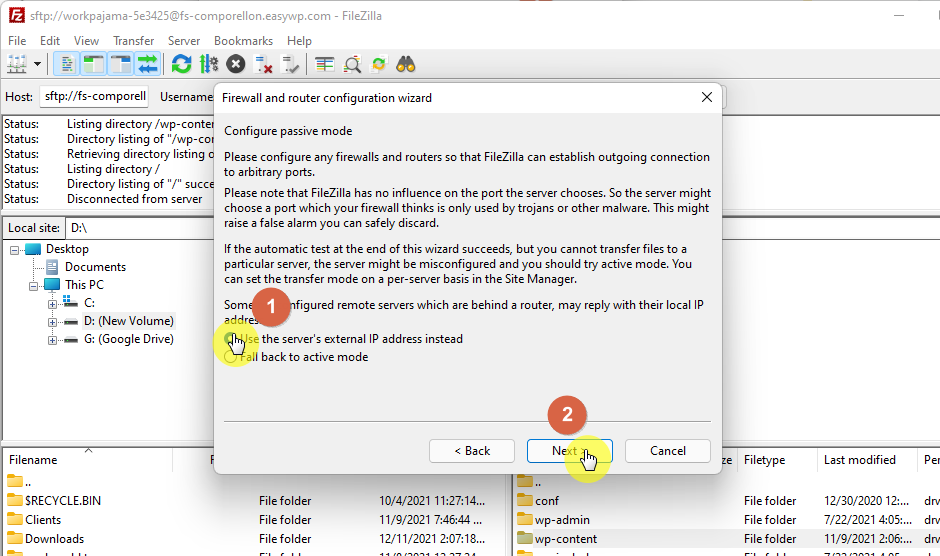 On the next page, select the user the server's external IP address instead option