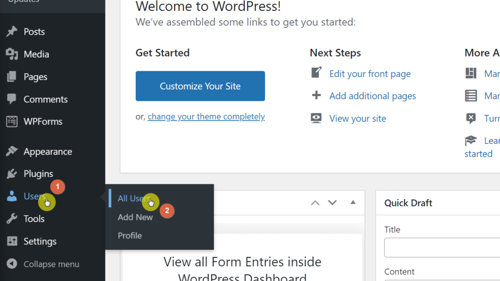 Hover your mouse over to the users link and click on the all users option