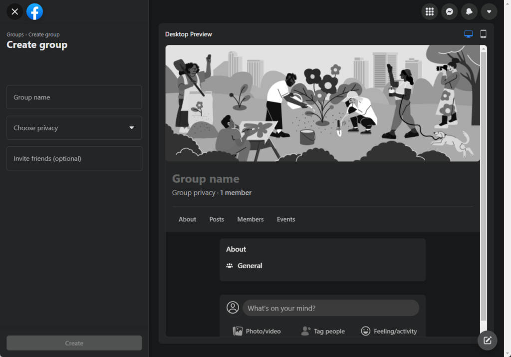 Creating a group on Facebook