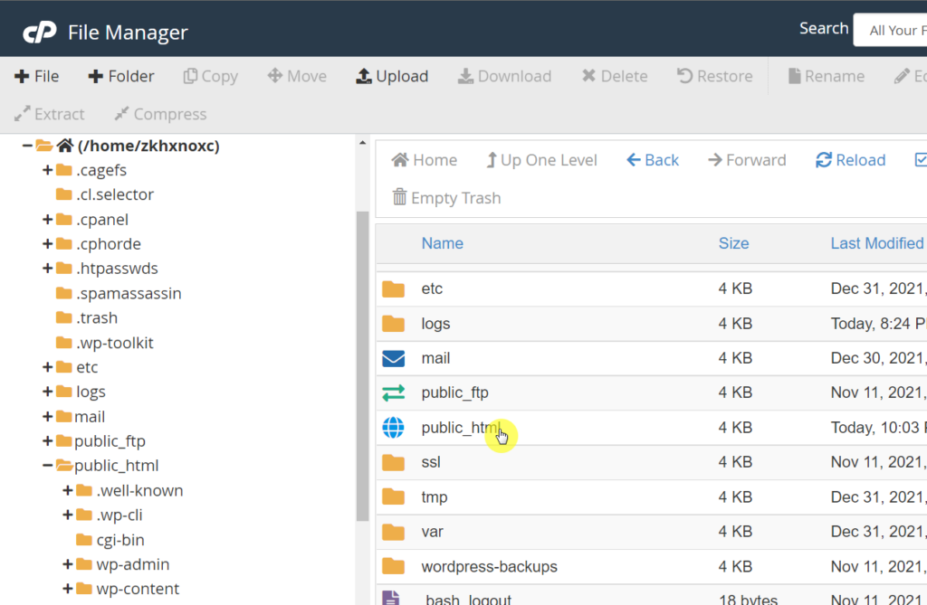 Open the public html folder