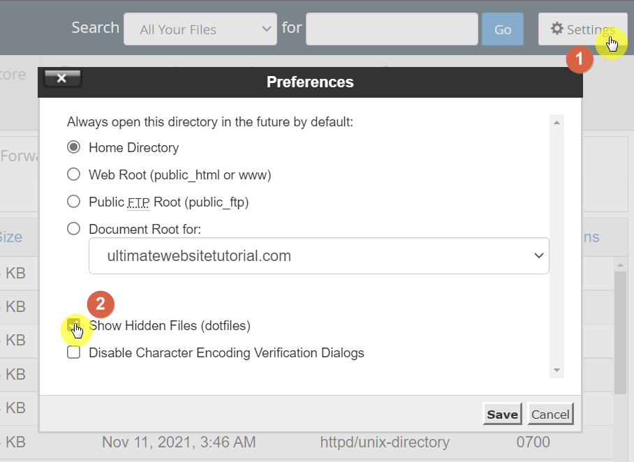 Go to the settings first and enable the show hidden files option