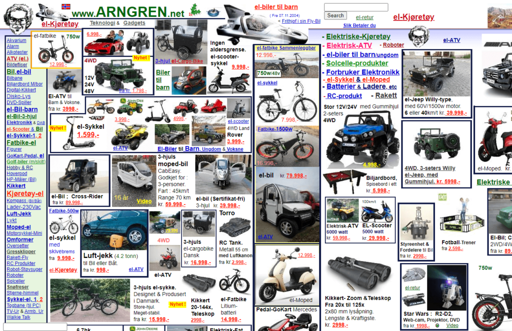 A sample of an old, outdated website
