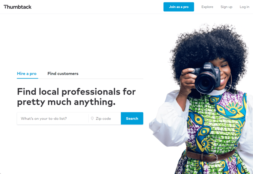 Thumbtack homepage: Find local professionals for pretty much anything